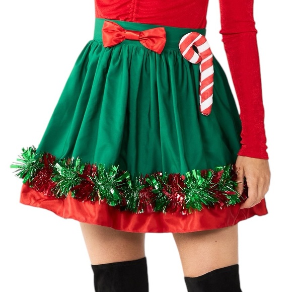 love on a hanger Dresses & Skirts - LOVE ON A HANGER XS holiday ugly Christmas Candy Cane Skater Skirt Tinsel Trim